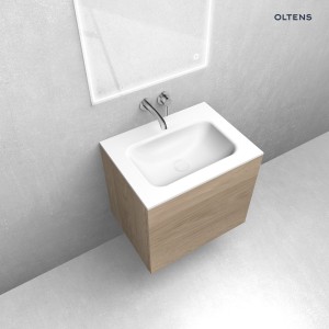 Zestaw Oltens Lun szafka podumywalkowa 60 cm z umywalką Kalla LavaForm dąb/biały mat 68781060