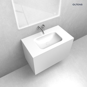 Zestaw Oltens Lun szafka podumywalkowa 80 cm z umywalką Kalla LavaForm biały mat/biały połysk 68782000