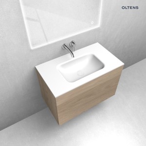 Zestaw Oltens Lun szafka podumywalkowa 80 cm z umywalką Kalla LavaForm dąb/biały połysk 68782060