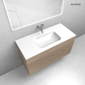 Zestaw Oltens Lun szafka podumywalkowa 100 cm z umywalką Kalla LavaForm dąb/biały połysk 68784060