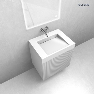 Zestaw Oltens Lun Rilla szafka podumywalkowa 60 cm z umywalką Stila LavaForm biały mat/biały połysk 68788000