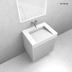 Zestaw Oltens Lun Rilla szafka podumywalkowa 60 cm z umywalką Stila LavaForm biały mat 68789000