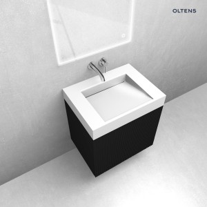 Zestaw Oltens Lun Rilla szafka podumywalkowa 60 cm z umywalką Stila LavaForm czarny mat/biały połysk 68788300