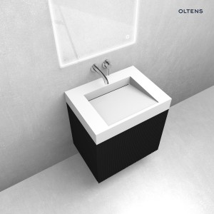 Zestaw Oltens Lun Rilla szafka podumywalkowa 60 cm z umywalką Stila LavaForm czarny mat/biały mat 68789300