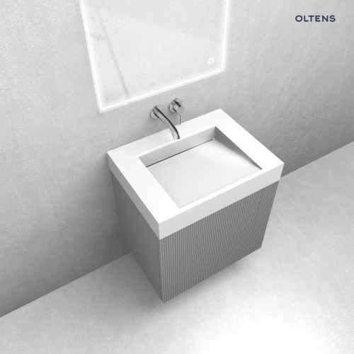 Zestaw Oltens Lun Rilla szafka podumywalkowa 60 cm z umywalką Stila LavaForm kaszmir/biały połysk 68788900