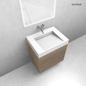 Zestaw Oltens Lun Rilla szafka podumywalkowa 60 cm z umywalką Stila LavaForm dąb/biały mat 68789060