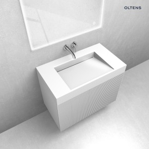 Zestaw Oltens Lun Rilla szafka podumywalkowa 80 cm z umywalką Stila LavaForm biały mat/biały połysk 68790000
