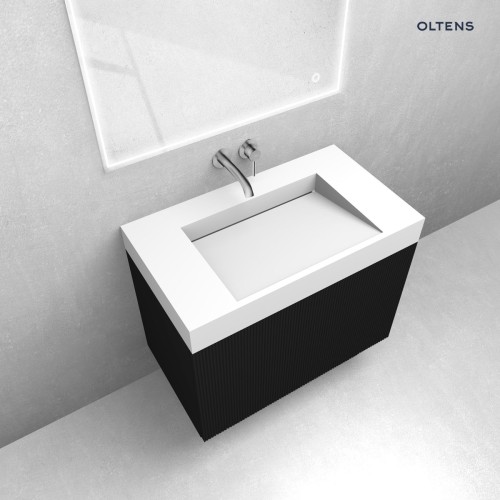 Zestaw Oltens Lun Rilla szafka podumywalkowa 80 cm z umywalką Stila LavaForm czarny mat/biały mat 68791300
