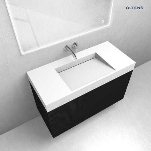 Zestaw Oltens Lun Rilla szafka podumywalkowa 100 cm z umywalką Stila LavaForm czarny mat/biały mat 68793300