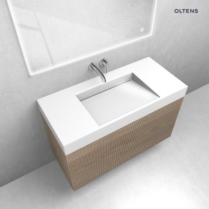Zestaw Oltens Lun Rilla szafka podumywalkowa 100 cm z umywalką Stila LavaForm dąb/biały połysk 68792060