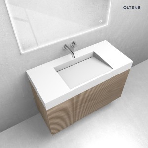 Zestaw Oltens Lun Rilla szafka podumywalkowa 100 cm z umywalką Stila LavaForm dąb/biały mat 68793060