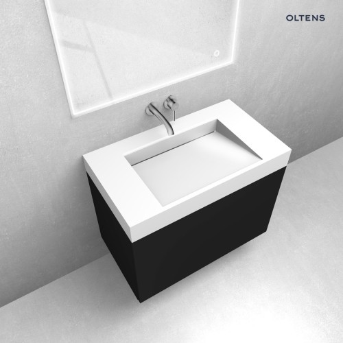 Zestaw Oltens Lun szafka podumywalkowa 80 cm z umywalką Stila LavaForm czarny mat/biały połysk 68798300