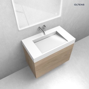 Zestaw Oltens Lun szafka podumywalkowa 80 cm z umywalką Stila LavaForm dąb/biały połysk 68798060