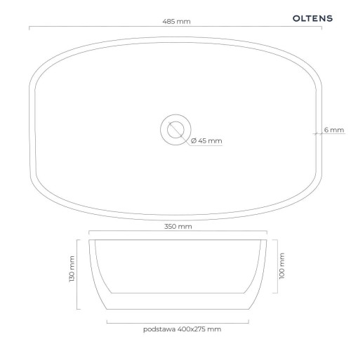 Oltens Svale umywalka 48,5x35 cm nablatowa owalna z powłoką SmartClean biała 40832000