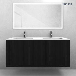 Zestaw Oltens Lun Rilla szafka podumywalkowa 120 cm z umywalką Stila LavaForm czarny mat/biały mat 68757300
