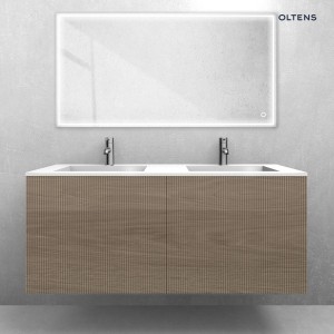 Zestaw Oltens Lun Rilla szafka podumywalkowa 120 cm z umywalką Stila LavaForm dąb/biały połysk 68756060