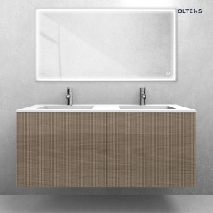 Zestaw Oltens Lun Rilla szafka podumywalkowa 120 cm z umywalką Stila LavaForm dąb/biały mat 68757060