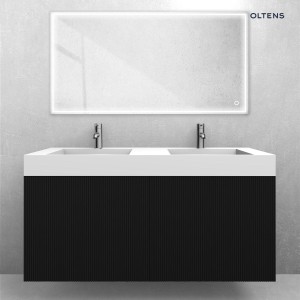 Zestaw Oltens Lun Rilla szafka podumywalkowa 120 cm z umywalką Stila LavaForm czarny mat/biały mat 68795300