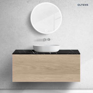 Zestaw Oltens Lun szafka podumywalkowa 120 cm wisząca z blatem Tera dąb/czarny marmur 68705060