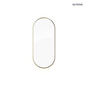 Oltens Nordlis lustro 40x90 cm owalne z oświetleniem od tyłu z matą grzewczą mosiądz szczotkowany 64113510