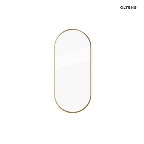 Oltens Nordlis lustro 40x90 cm owalne z oświetleniem od tyłu z matą grzewczą mosiądz szczotkowany 64113510