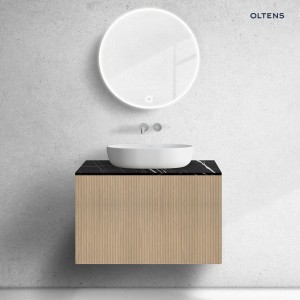 Zestaw Oltens Lun Rilla szafka podumywalkowa 80 cm wisząca z blatem Tera dąb/czarny marmur 68869060