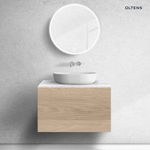 Zestaw Oltens Lun szafka podumywalkowa 80 cm wisząca z blatem Tera dąb/jasny marmur 68873060