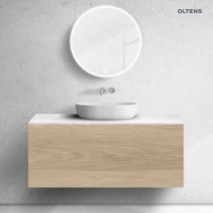 Zestaw Oltens Lun szafka podumywalkowa 120 cm wisząca z blatem Tera dąb/jasny marmur 68875060