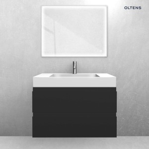 Zestaw Oltens Vernal szafka podumywalkowa 80 cm z umywalką Stila LavaForm czarny mat/biały połysk 68833300