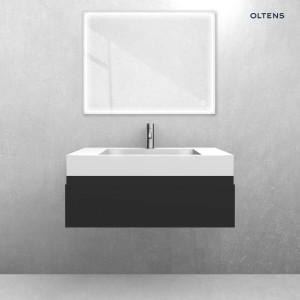 Zestaw Oltens Vernal szafka podumywalkowa 80 cm z umywalką Stila LavaForm czarny mat/biały połysk 68834300