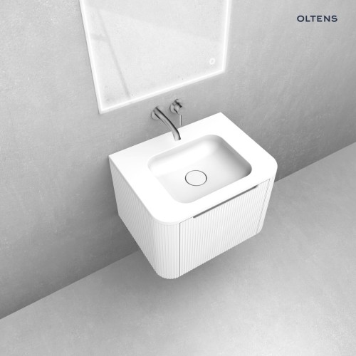Zestaw Oltens Hamnes szafka podumywalkowa 60 cm z umywalką biały mat/biały połysk 68876000