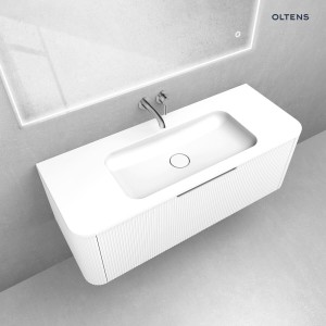 Zestaw Oltens Hamnes szafka podumywalkowa 120 cm z umywalką biały mat/biały połysk 68882000
