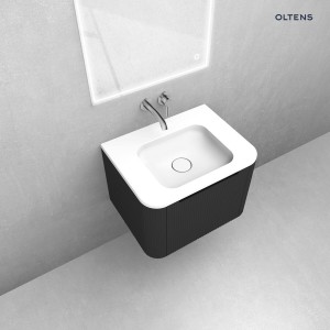 Zestaw Oltens Hamnes szafka podumywalkowa 60 cm z umywalką czarny mat/biały mat 68877300