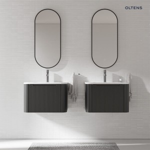 Zestaw Oltens Hamnes szafka podumywalkowa 80 cm z umywalką czarny mat/biały mat 68879300