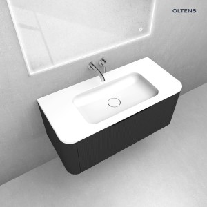 Zestaw Oltens Hamnes szafka podumywalkowa 100 cm z umywalką czarny mat/biały połysk 68880300
