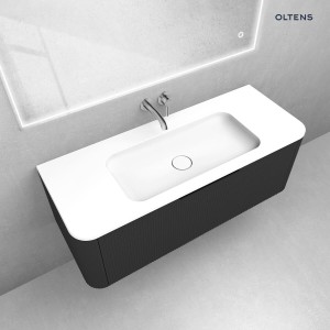 Zestaw Oltens Hamnes szafka podumywalkowa 120 cm z umywalką czarny mat/biały mat 68883300
