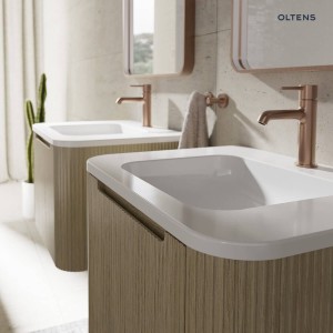 Zestaw Oltens Hamnes szafka podumywalkowa 60 cm z umywalką dąb/biały połysk 68876060