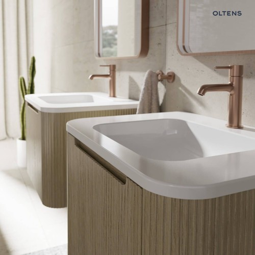 Zestaw Oltens Hamnes szafka podumywalkowa 60 cm z umywalką dąb/biały połysk 68876060