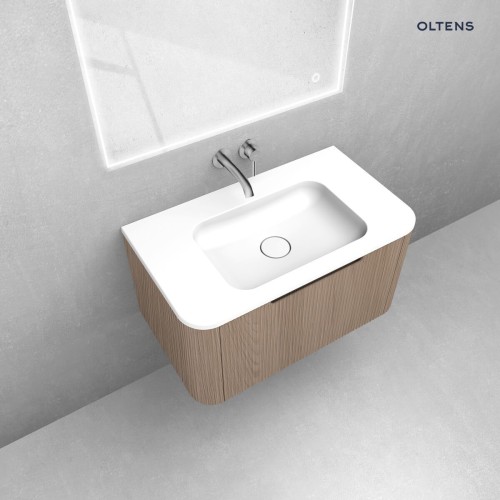 Zestaw Oltens Hamnes szafka podumywalkowa 80 cm  z umywalką dąb/biały połysk 68878060