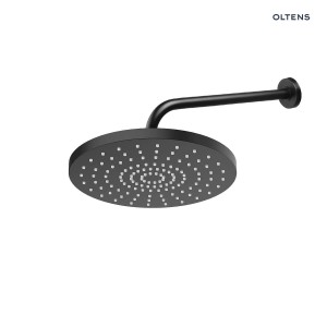 Oltens Pluva Lagan deszczownica 25 cm okrągła z ramieniem ściennym czarny mat 36093300