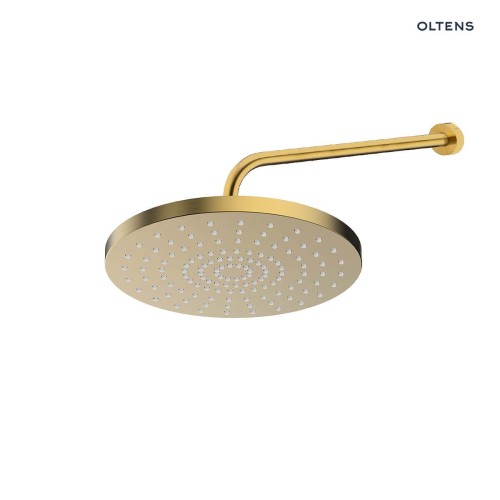 Oltens Pluva Lagan deszczownica 25 cm okrągła z ramieniem ściennym złoto szczotkowane 36093810