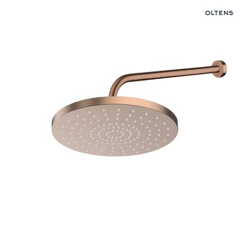 Oltens Pluva Lagan deszczownica 25 cm okrągła z ramieniem ściennym miedź szczotkowana 36093610