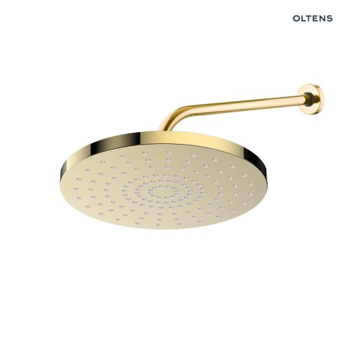 Oltens Alvo Lagan deszczownica 30 cm okrągła z ramieniem ściennym złoty połysk 36094800