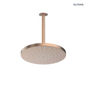 Oltens Pluva Aera deszczownica 25 cm okrągła z ramieniem sufitowym miedź szczotkowana 36095610