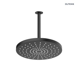 Oltens Alvo Aera deszczownica 30 cm okrągła z ramieniem sufitowym czarny mat 36096300