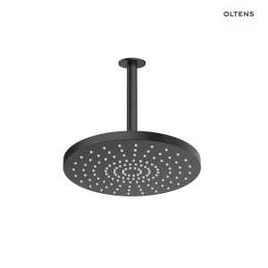 Oltens Pluva Aera deszczownica 25 cm okrągła z ramieniem sufitowym czarny mat 36097300
