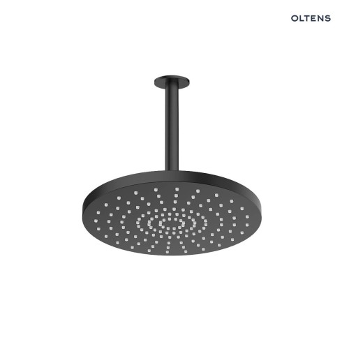 Oltens Pluva Aera deszczownica 25 cm okrągła z ramieniem sufitowym czarny mat 36097300