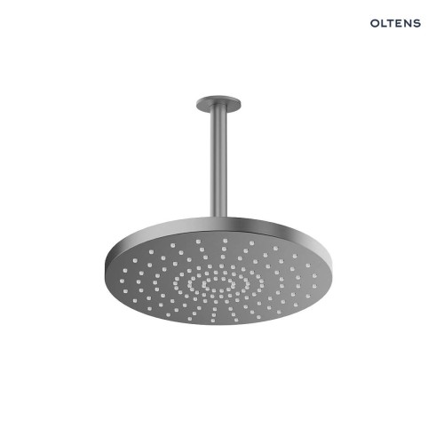 Oltens Pluva Aera deszczownica 25 cm okrągła z ramieniem sufitowym grafit 36097400