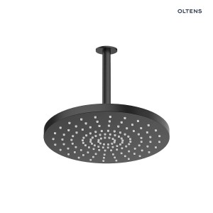 Oltens Alvo Aera deszczownica 30 cm okrągła z ramieniem sufitowym czarny mat 36098300