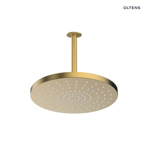 Oltens Alvo Aera deszczownica 30 cm okrągła z ramieniem sufitowym złoto szczotkowane 36098810